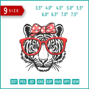 Tiger Sunglasses Embroidery Design Files - 9 Size's
