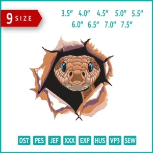 Snake Into Wall Embroidery Design Files - 9 Size's