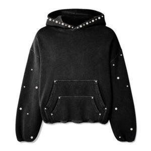 Black Studded Oversized Hoodie - Customizable Hip Hop Fashion Hoodie
