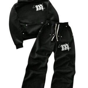 Black Studded Hoodie & Jogger Set - Customizable Streetwear Fashion Set
