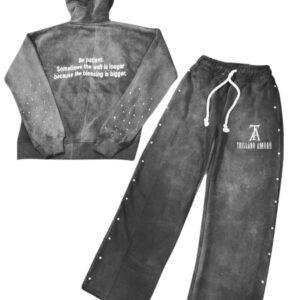 Customized Studded Grey Hoodie & Jogger Set with Inspirational Quote